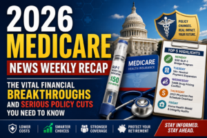 Medicare News Weekly Recap graphic breaking down 2027 CMS rule transformations and senior health insurance updates