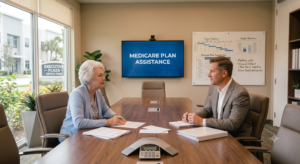 senior in boynton beach getting help from a medicare agent to sign up for a medicare supplement plan G
