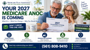 Senior couple reviewing their Medicare ANOC 2027 Annual Notice of Change before Medicare Open Enrollment
