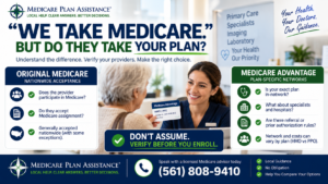 Senior checking whether a doctor takes their specific Medicare Advantage plan and verifying the provider network