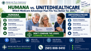 Humana vs UnitedHealthcare Medicare Advantage 2027 comparison of doctors, prescriptions, costs, MOOP and benefits