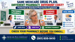 Preferred vs standard pharmacy Medicare Part D comparison showing how pharmacy choice may affect prescription costs