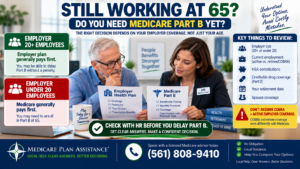 Medicare Part B at 65 with employer insurance decision guide covering employer size, active employment, COBRA, HSA and Special Enrollment Periods